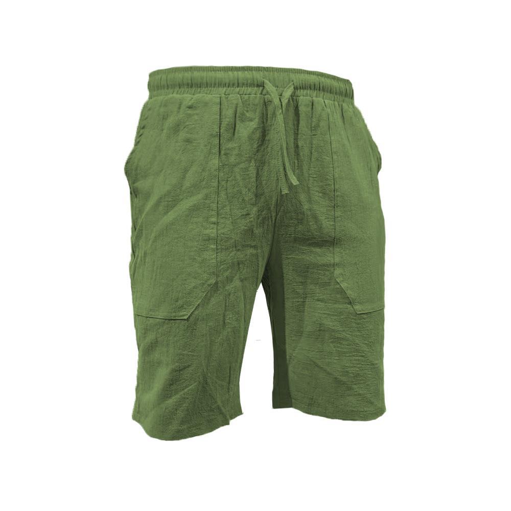 Pantalones cortos de algodón y lino de verano para hombres con cordón elástico en la cintura pierna recta color sólido transpirable diario Playa pantalones casuales de cinco puntos
