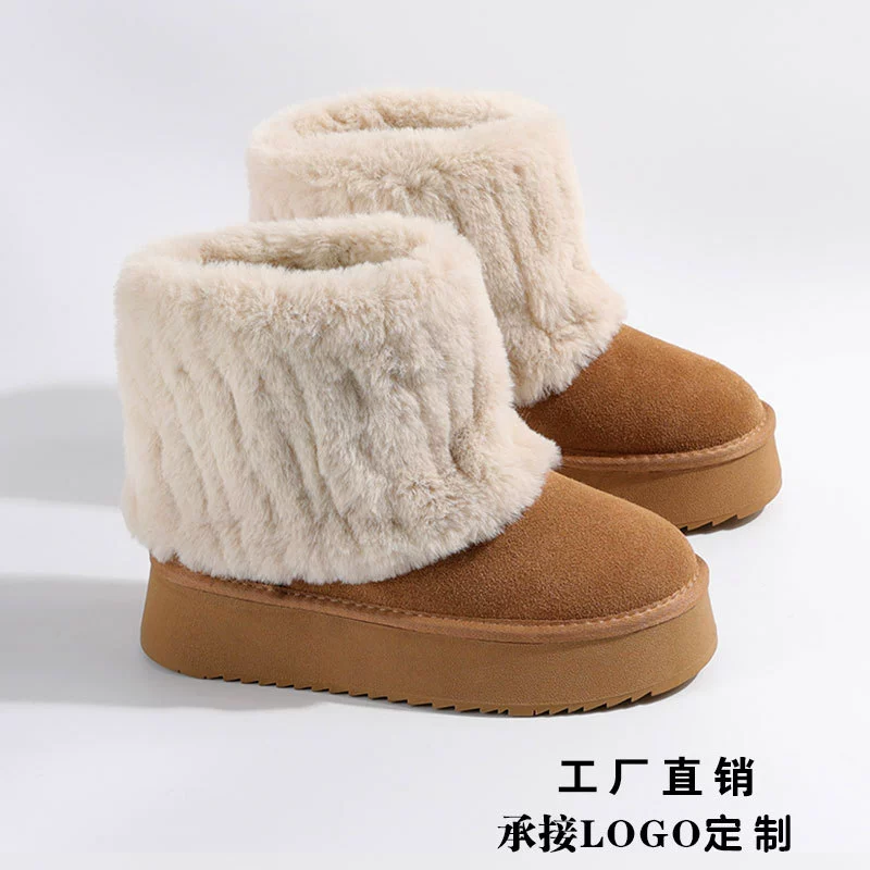 Кожаные снежные сапоги женские меховые все в одном зимнем теплом коротком волоске женские хлопчатобумажные сапоги хлебная обувь