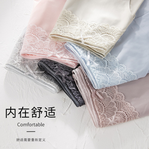 Sexy lace underwear women's ice silk seamless mid-low waist antibacterial cotton briefs shorts thin underwear summer