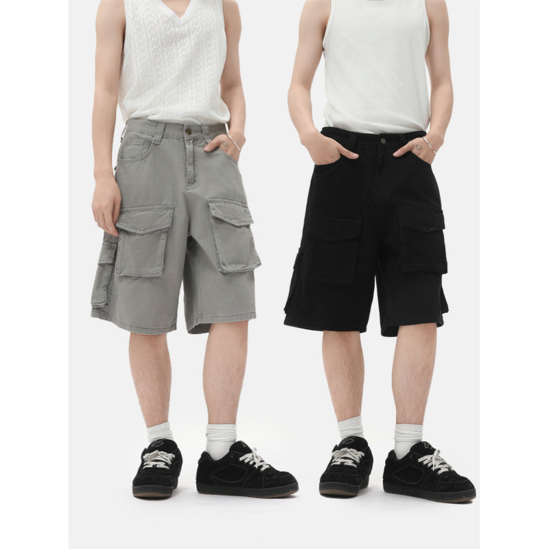 MTLCLOTHES Menswear | Retro Washed Cotton Multi-Pocket Cargo Shorts, Summer Casual Loose Fit Five-Point Pants