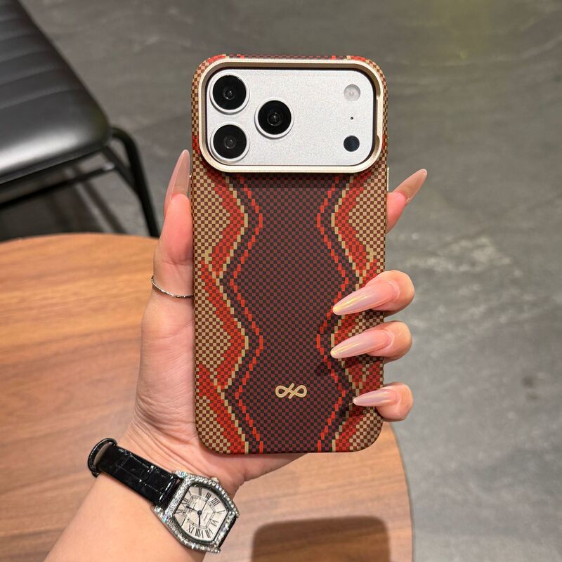 Compatible with Apple 17 Pro Max Magnetic Phone Case Red Snake Celestial Scepter iPhone 16 Kevlar Pattern Protective Case