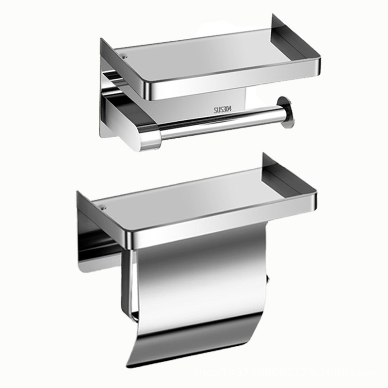 304 Stainless Steel Bathroom Paper Towel Holder, No-Drill Toilet Paper Holder, Hotel Roll Paper Holder, Phone Holder, Storage Rack