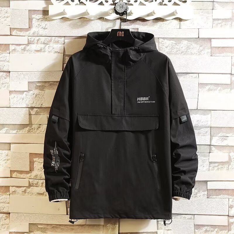 Original Autumn Retro Street Black Jacket American Trendy Men's Hooded Pullover Jacket Korean Sweatshirt Men