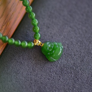 Natural Hetian Jasper Maitreya Buddha 4mm Bead Chain Necklace Woolen Chain Buddha Necklace Women's Fashion Simple Edition