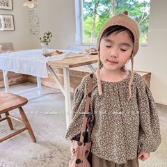 2024 Spring Children's Clothing New Arrival Girls' Spring Wear Korean Style Small Floral Bubble Sleeve Shirt 122555