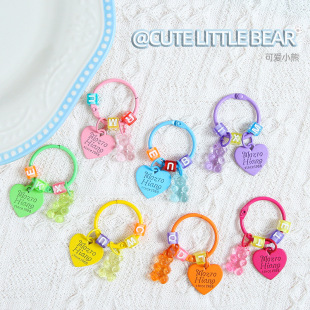 Candy Transparent Color Bear Love Keychain Pendant DIY Alphabet Bead Card Holder Accessories Women's Bag Cute Small Hanging Ornaments