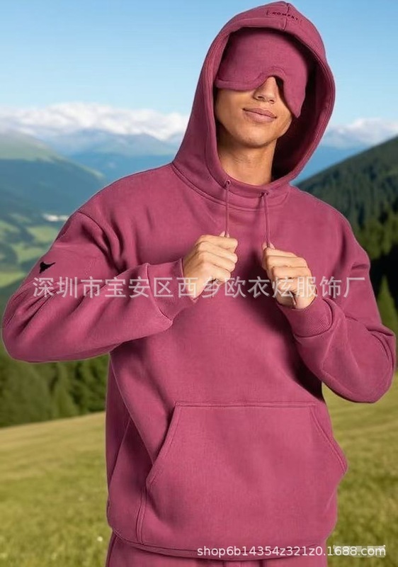 2025亚马逊欧美秋冬新款内置眼罩连帽衫纯色套头长袖卫衣|undefined