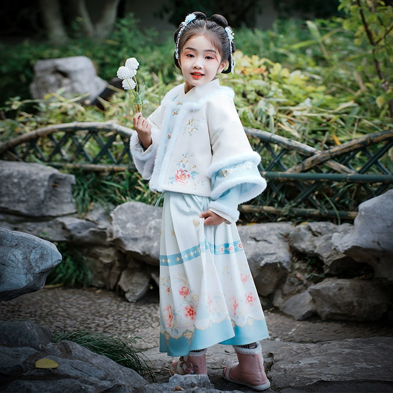 Зимняя одежда для девочек ханьфу, утепленный детский костюм в древнем китайском стиле, платье супер Феи для девочек, зимняя одежда, Женский костюм Тан с сокровищами