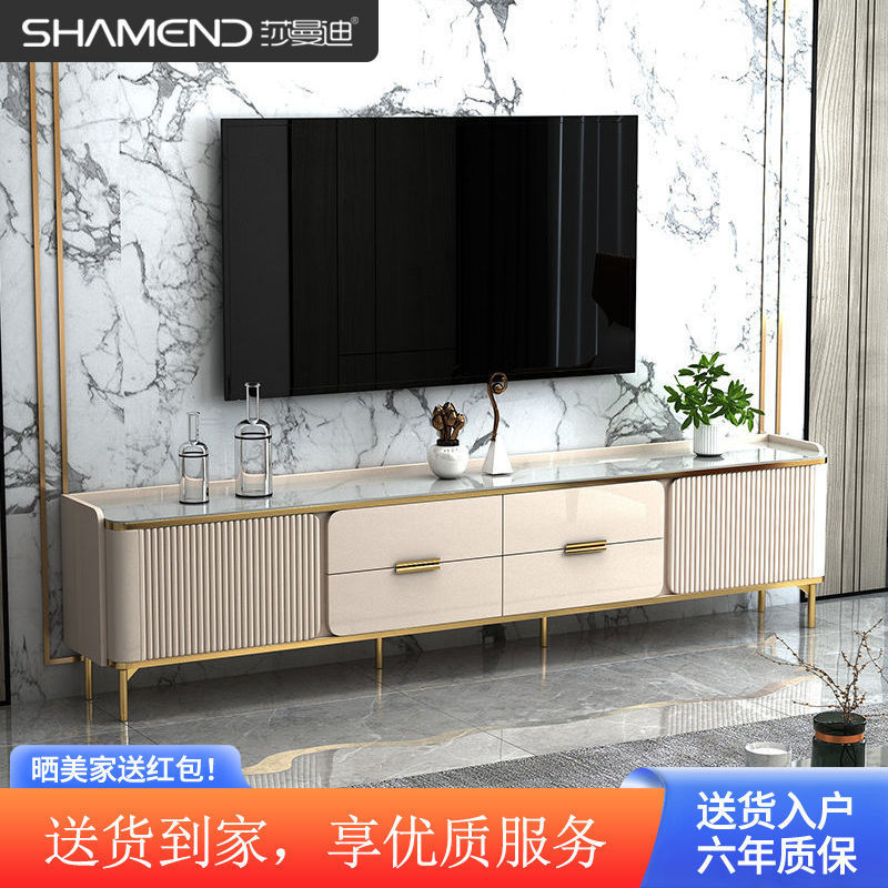 Italian-Style Coffee Table and Tv Cabinet Set for Living Room, Simple Modern Light Luxury with a High-End Feel, European-Style Tall Model with Rock Slab