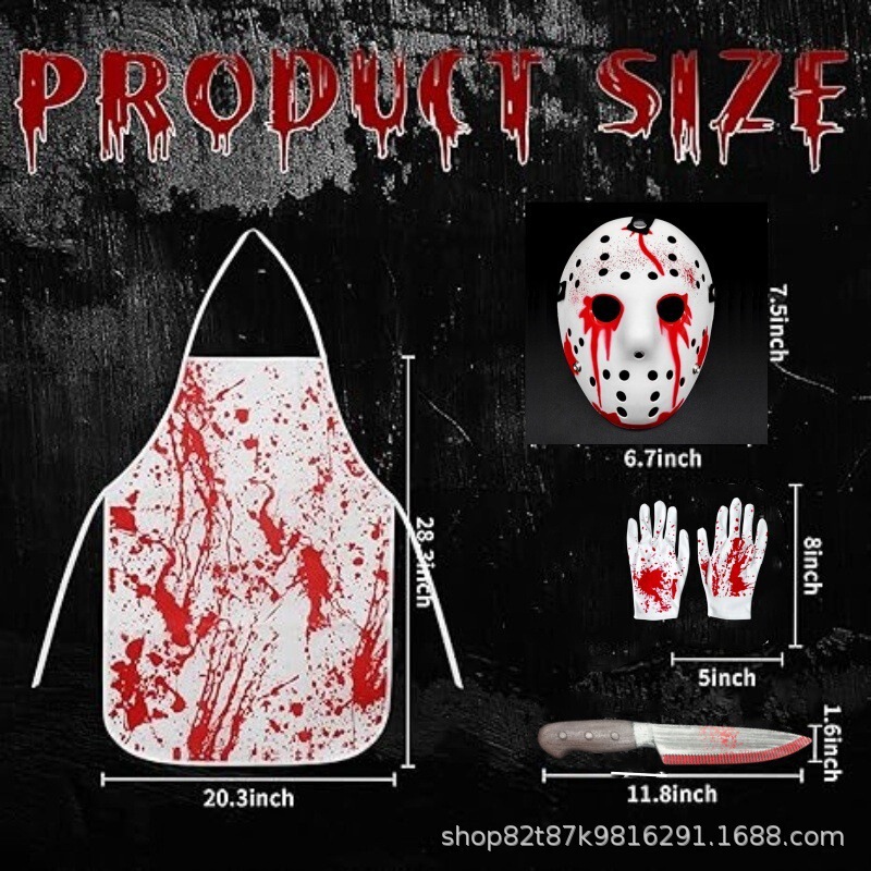 Halloween Suit Horror Dress up Props Set with Bloody Apron Artificial Knife Tattoo Stickers Party Funny Decoration