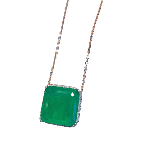 Zhuang Sheng Sheng Jewelry Fashion Trend Imitation Emerald Square Pendant Necklace Earrings Set Women's Gift Pendant