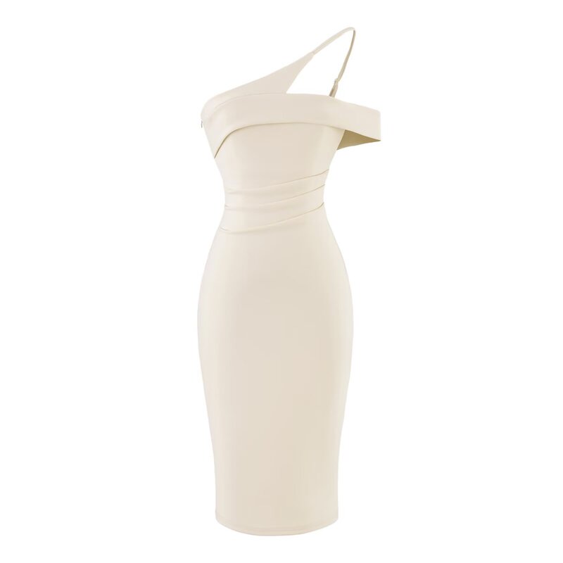 Gentle One-Shoulder Strap Dress, New Sexy Sleeveless One-Shoulder Strap Dress, Slim Fit Side Slit Bandage Dress