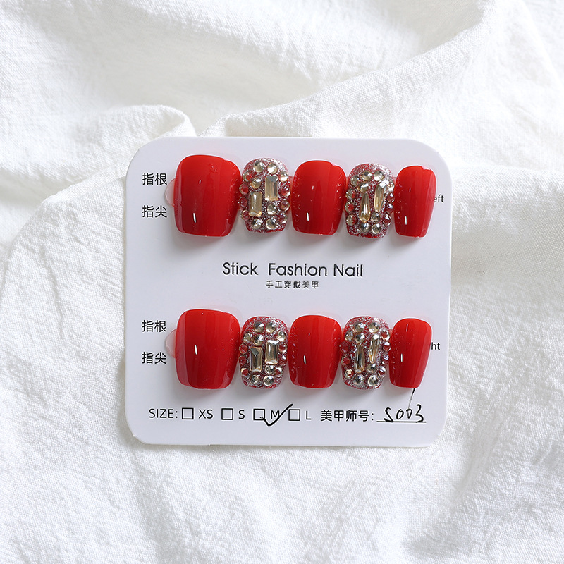 Uña de boda hecha a mano para usar uñas 2023 nuevo Año Nuevo rojo dedos pastillas de uñas de novia de Navidad parches de manicuras