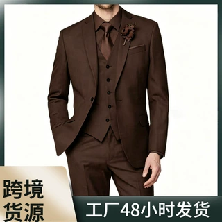 2026外贸时尚亚马逊男士新款西装套装修身一粒扣跨境西服三件套