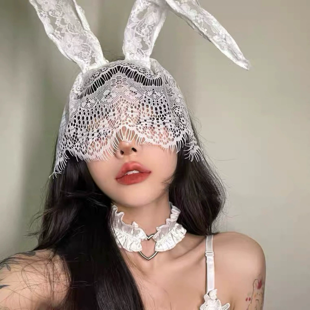 Headband Red Rabbit Lace Ears, Handmade Hair Accessory, High-Quality Graduation Party Style