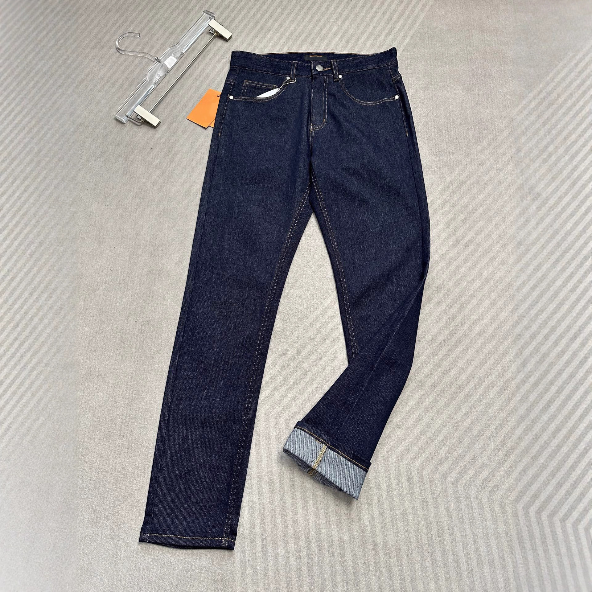 European High Version 25Zz Autumn and Winter Stretch Jeans Dark Blue Small Straight Classic Versatile Comfortable Slim Pants