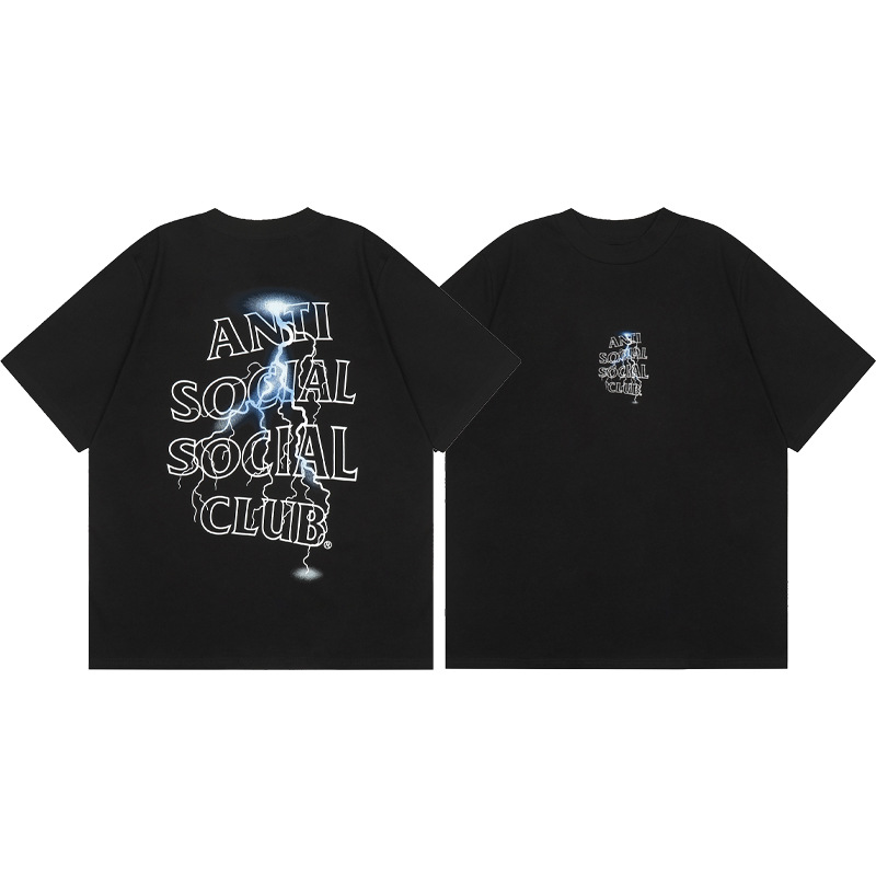 Diferencia de moneda del mercado ASSC CLUB fujiwaro Lightning serie impresa camiseta suelta de manga corta para hombres y mujeres