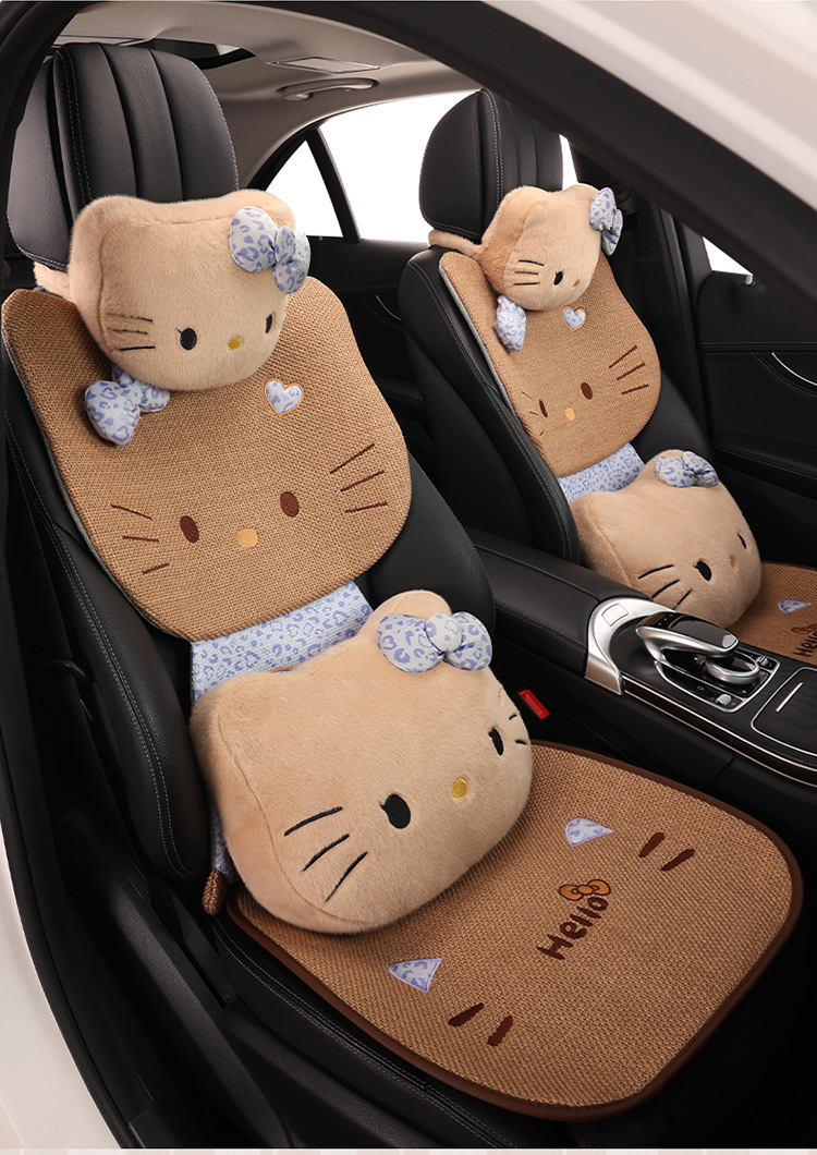 Car Seat Cushion for All Seasons, Side-Mounted, Reverse-Wrapped Kt Summer Cushion, Breathable, Non-Slip, Cartoon Seat Cushion, Five-Seater Car Seat Cover