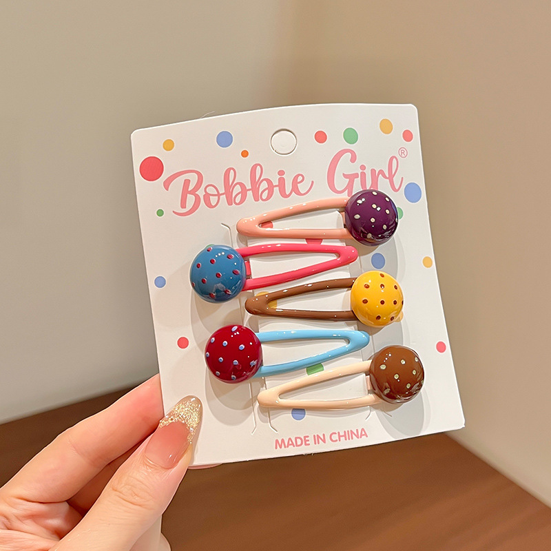 F9047-6# round ball polka dot hair clip five-piece set