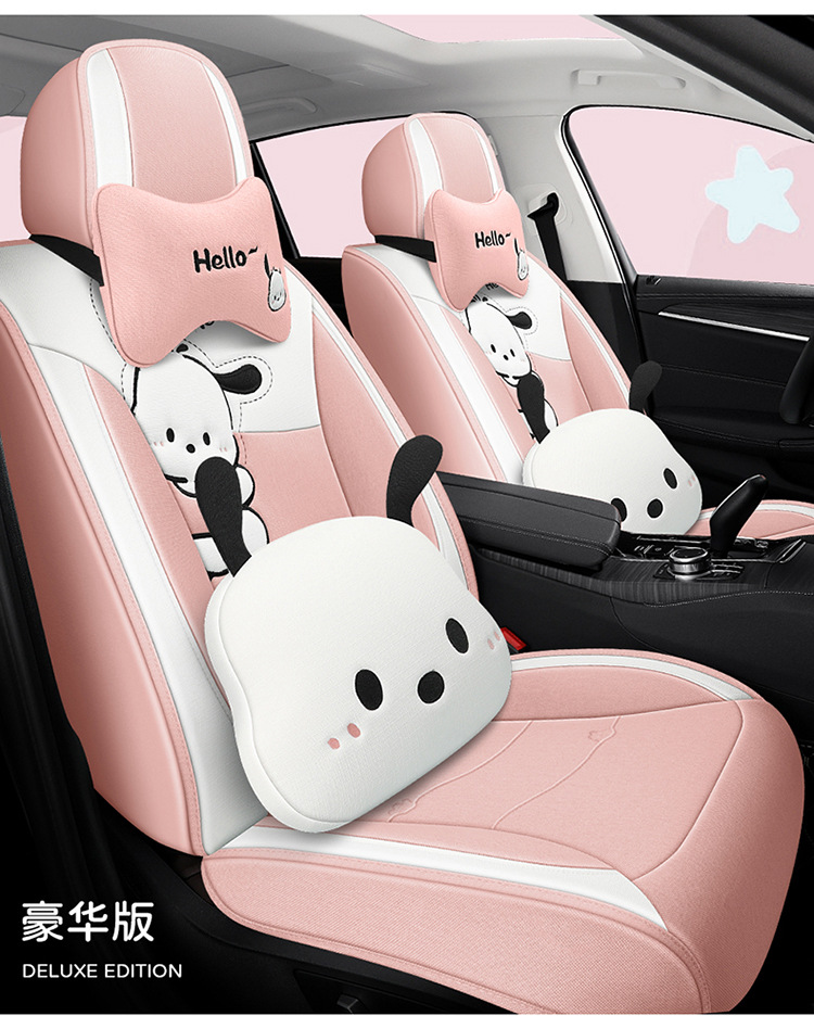 Car Seat Cushion, Universal for All Seasons, Full-Cover Linen Fabric Seat Cover, Cartoon Seat Cover, Fully Enclosed Seat Cushion, Seat Cover with Ventilation
