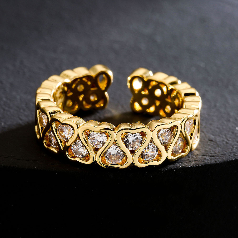 fashion copper 18K gold zircon hollow eye geometric shape open ring