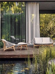 Outdoor rattan sofa, patio coffee table set, leisure courtyard villa waterproof teak lazy chair, outdoor furniture