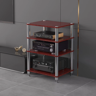 Electric car big tripod: Amplifier Stand, Audio Cabinet, Audio-Visual - four-tiered-solid-teak-color