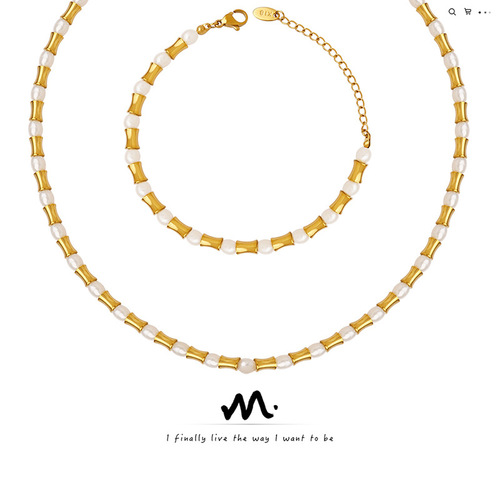 New style retro jewelry and accessories for Chinese ethnic style, freshwater pearl spliced small waist necklace bracelet jewelry set 