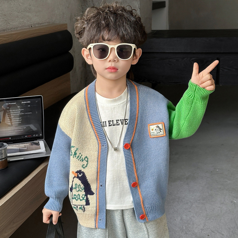Boys' Penguin Cardigan Sweater, New Spring and Autumn Style for Children, Soft, Warm, Anti-Pilling, Fashionable and Versatile, Tmall Quality Trend