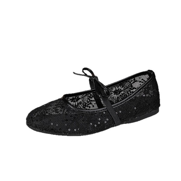 retro mesh Mary Jane shoes with a strap with bow flat