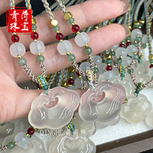 天然白玉髓祥云如意锁吊坠玛瑙平安锁玉石玉器挂件吊坠直播货源