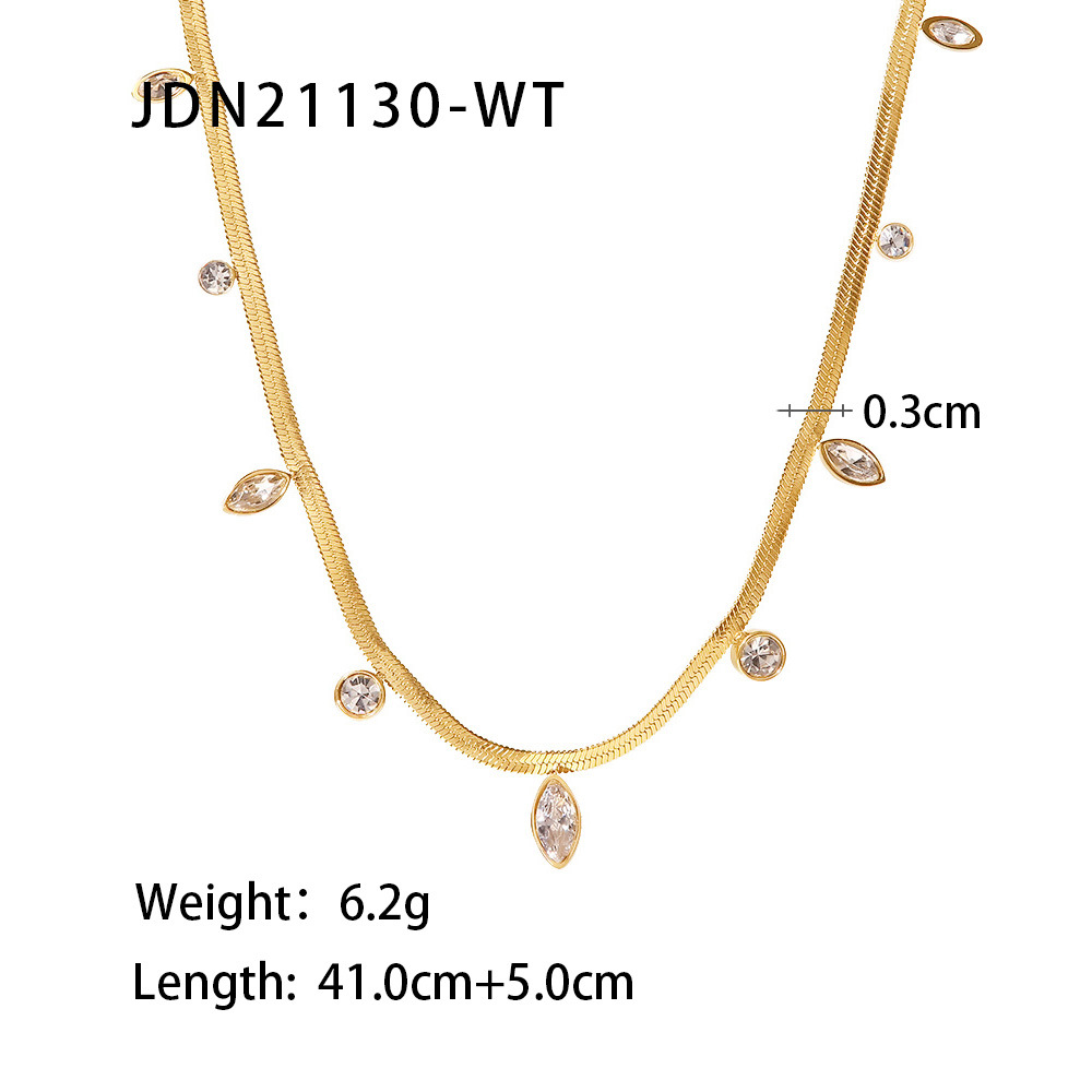 Fashion Round Oval Stainless Steel Necklace Gold Plated Zircon Stainless Steel Necklaces_colorza_6