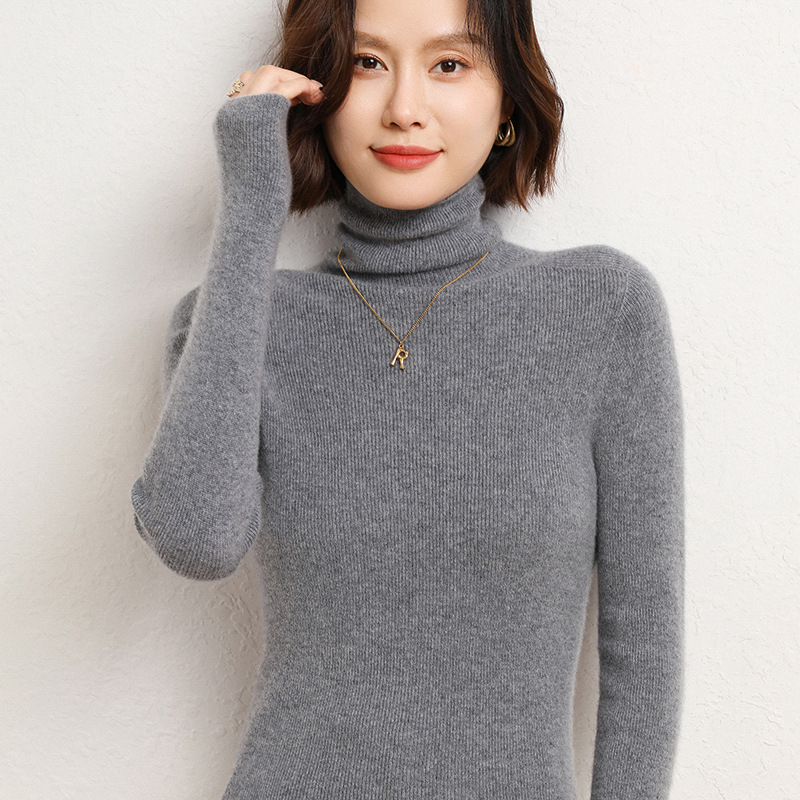 Suéter de rayas verticales de cuello alto para mujer 2022 Otoño e Invierno Nueva camisa de punto de lana slim fit Top de manga larga de todo fósforo