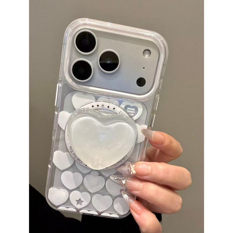 韩系透底满屏白爱心立体滴胶磁吸适用iphone17promax苹果16手机壳|undefined