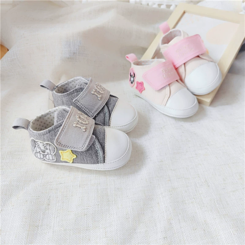 Детские хлопковые туфли для первых шагов в японском стиле с кожаной подошвой для малышей, весенняя коллекция