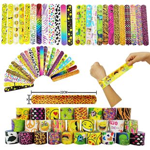 European and American Cartoon Party Print Snap Rings Leopard Print Smiley Face 25 Designs Pvc Snap Rings Bracelet Wristband Multiple Designs Available