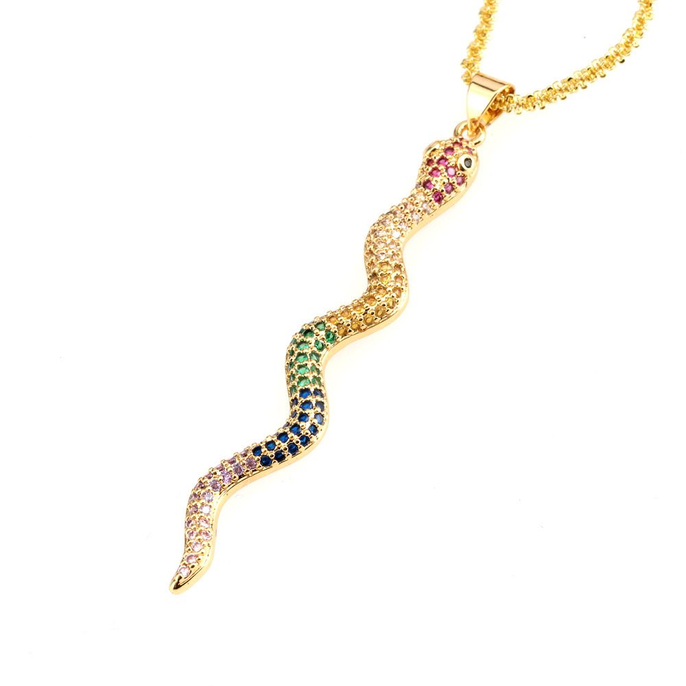 Fashion Snake Copper Inlay Zircon Pendant Necklace 1 Piece
