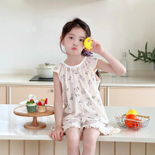 女童夏装韩系新款洋气小飞袖娃娃衫宝宝时髦无袖上衣儿童短裤套装
