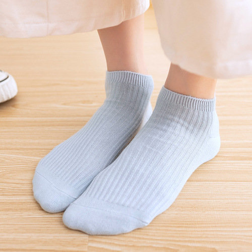 Autumn and summer thin women's double-needle solid color cotton socks short-tube boat socks breathable and sweat-absorbent manufacturer wholesale