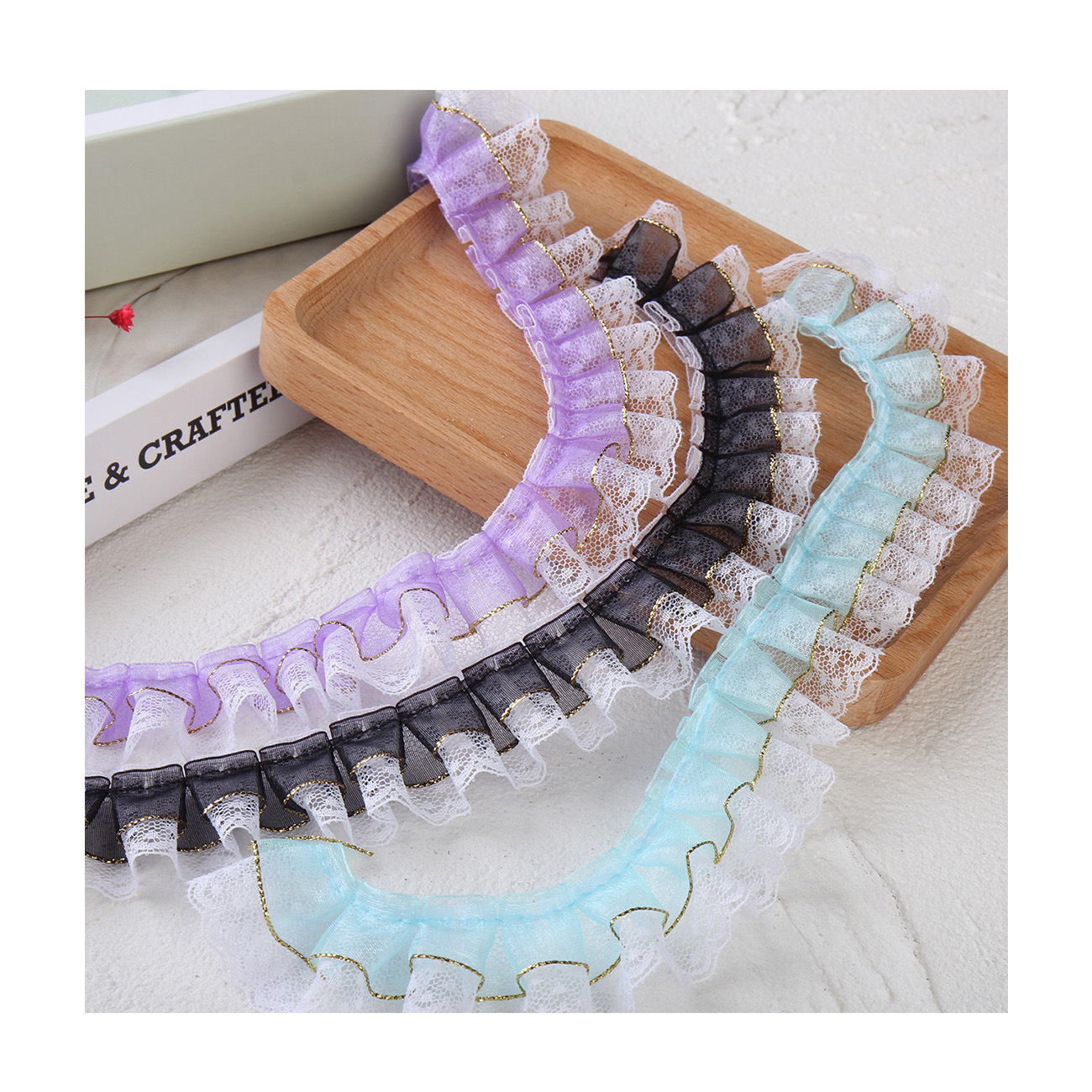 現物3.5cm金辺雪紗波点レース玩具家紡織バッグ工芸アクセサリースカート割引レース