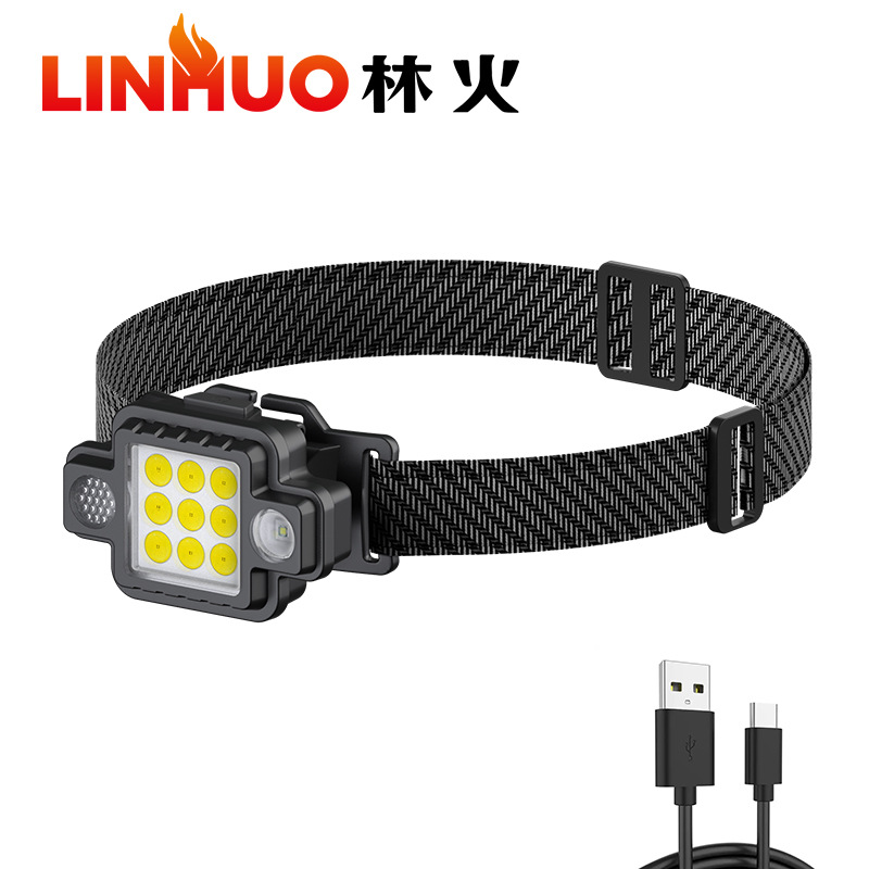 Nuevo transfronterizo al aire libre fuerte luz LED faro al aire libre luz de conducción USB carga noche luz brillante aleación de aluminio cabeza