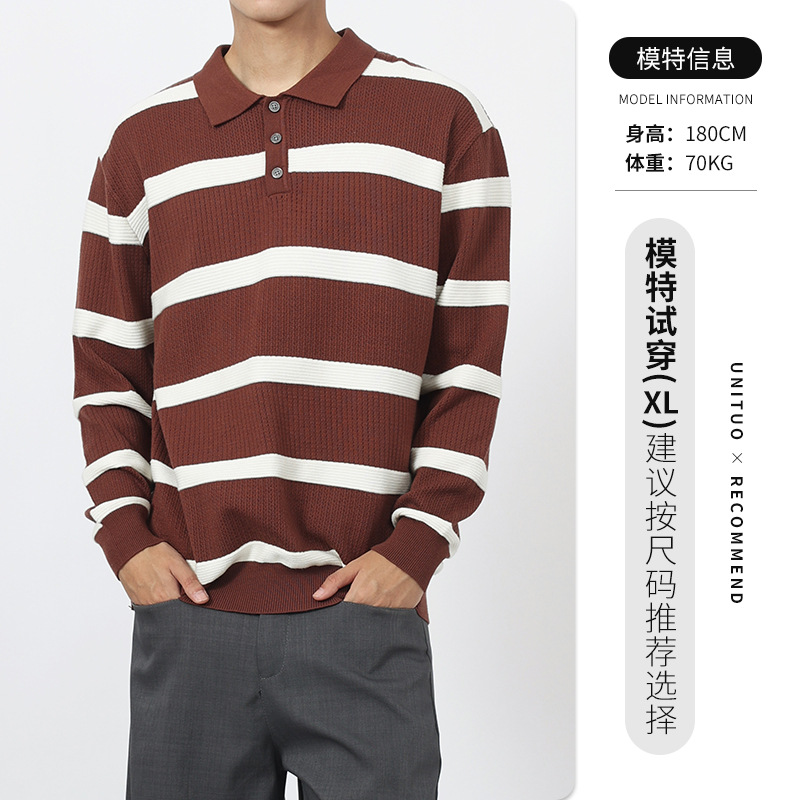 Comercio exterior transfronterizo Amazon ropa de hombre Polo a rayas de hombre Casual de negocios con collar de punto suéter Polo para hombre
