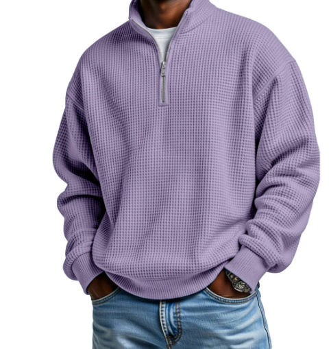Herren Polo Pullover Mit Reißverschluss Herbst Winter Einfarbig_voghion.com
