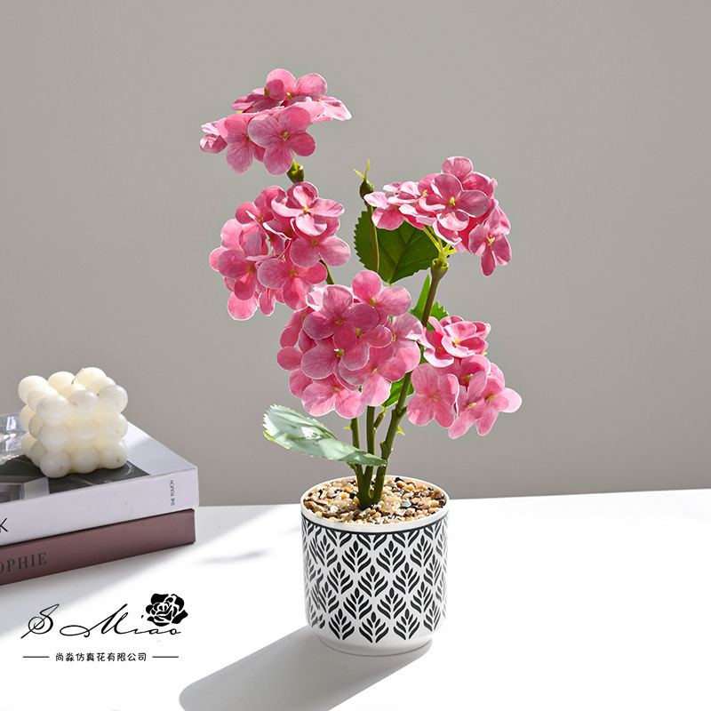 Sensación de la mano hortensias bonsai pequeño hogar creativo estudio fotográfico decoración decoración planta verde artificial simulación planta en maceta al por mayor image 3