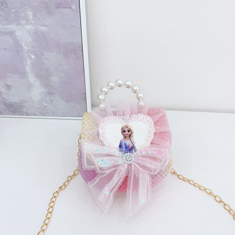 Nuevo comercio exterior de encaje flor de hombro para niñas bolsos de moda perlas arco bolsos de niños bolsos de cambio de dibujos animados