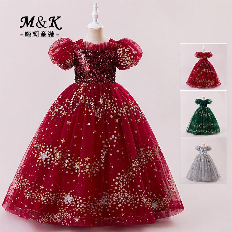 Ropa infantil nuevo vestido de navidad estrella sequela vestido de princesa vestido de navidad vestido de niña