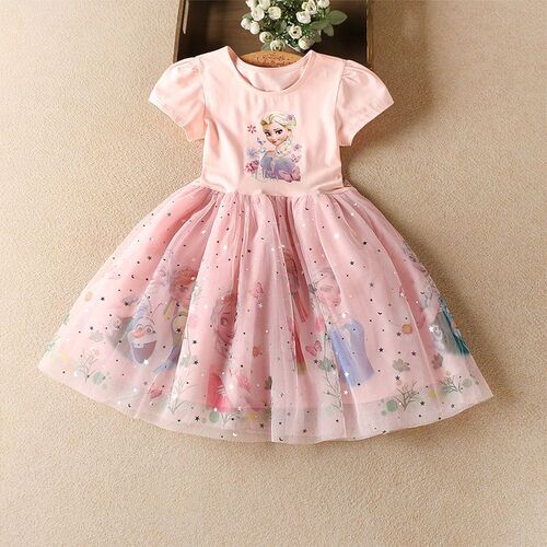 Girls Dress 2024 Summer Dress Ice and Snow Style Children's Clothes Romance Elsa Children's Princess Dress Elsa Baby Dress