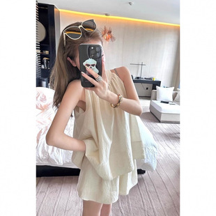 Fresh Suspender Sleeveless Off-Shoulder Halter Top Shorts Two-Piece Summer New Casual Suit for Women to Cover Belly
