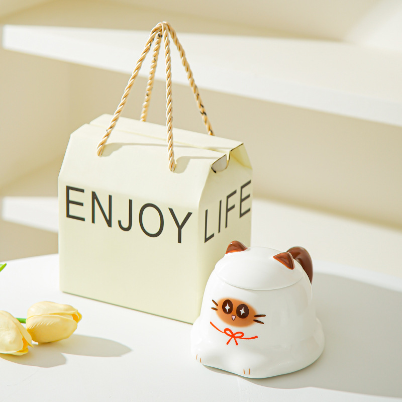 Tazas de dibujos animados de alto valor, tazas de cerámica, tazas de gato Siamese, lindas tazas de agua, regalos de cumpleaños creativos para niños y niñas