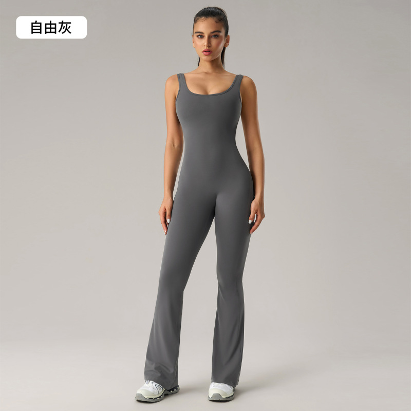 欧美瑜伽连体服女带胸垫健身服运动背心紧身衣一体式微喇裤DLT005|undefined